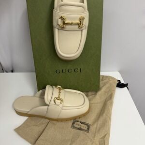 Gucci Auroville Goat Ivoire Mules Shoes Horsebit NIB 2 Sleeper Bags Size 38 1/2